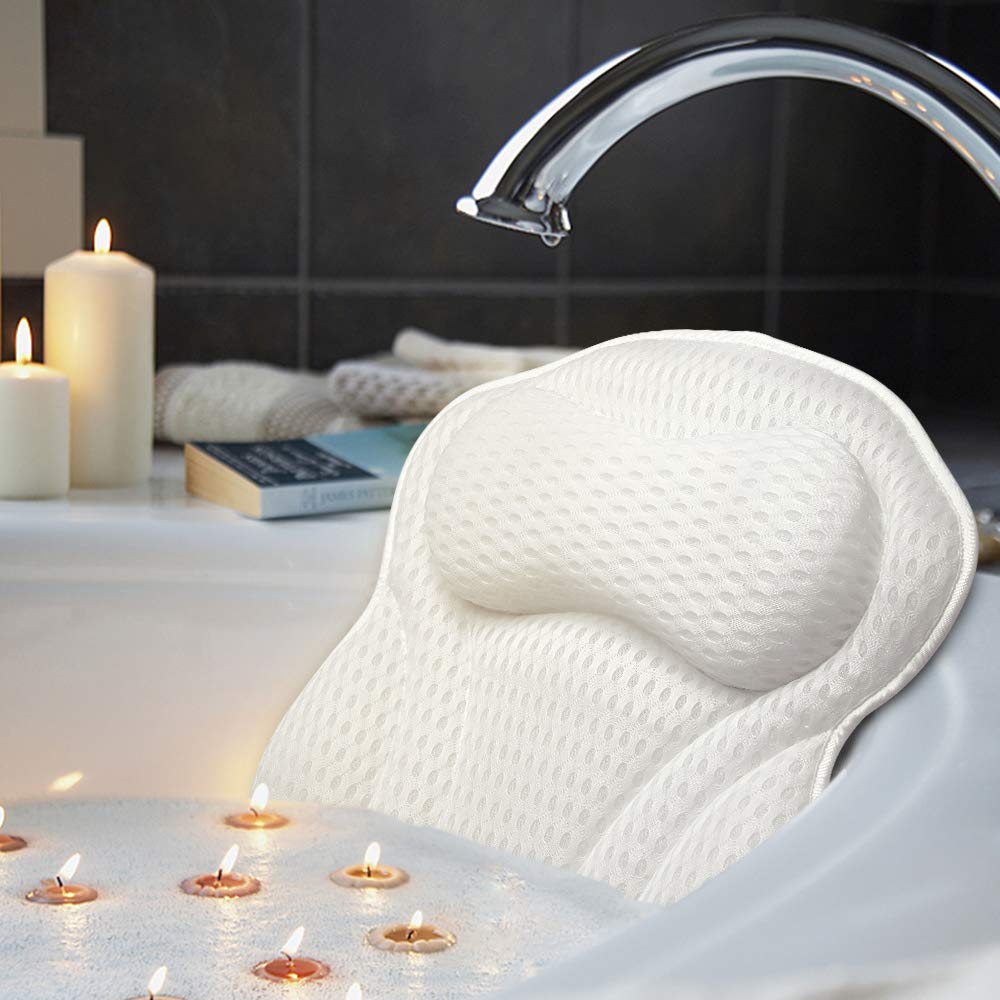 AmazeFan Luxury Bath Pillow, Ergonomic Bathtub Spa Pillow with 4D Air Mesh Technology and 6 Suction Cups, Helps Support Head, Back, Shoulder and Neck, Fits All Bathtub, Hot Tub and Home Spa(US Patent)