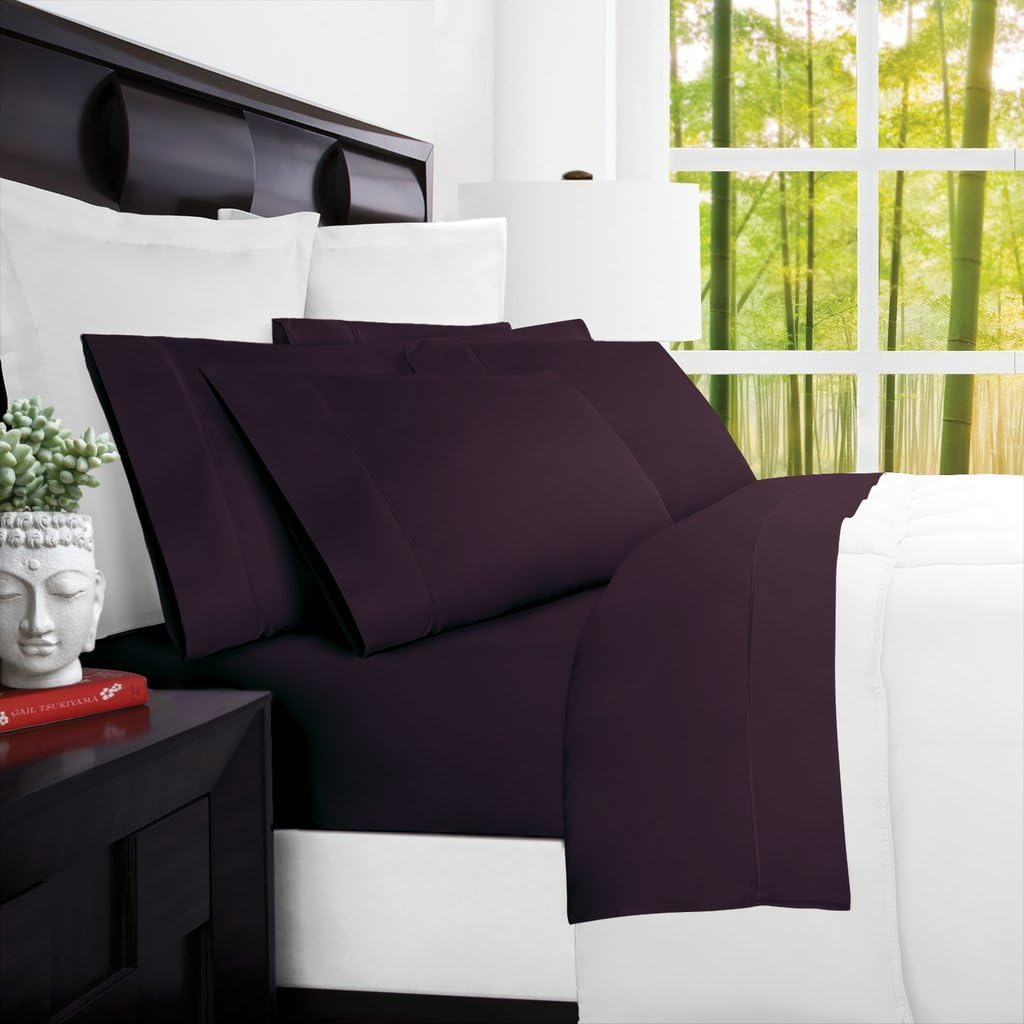 Mandarin Home Luxury 100 Percent Rayon Derived from Bamboo Bed Sheets - Eco-Friendly, Hypoallergenic and Wrinkle Resistant - 4-Piece - (Queen, Purple)
