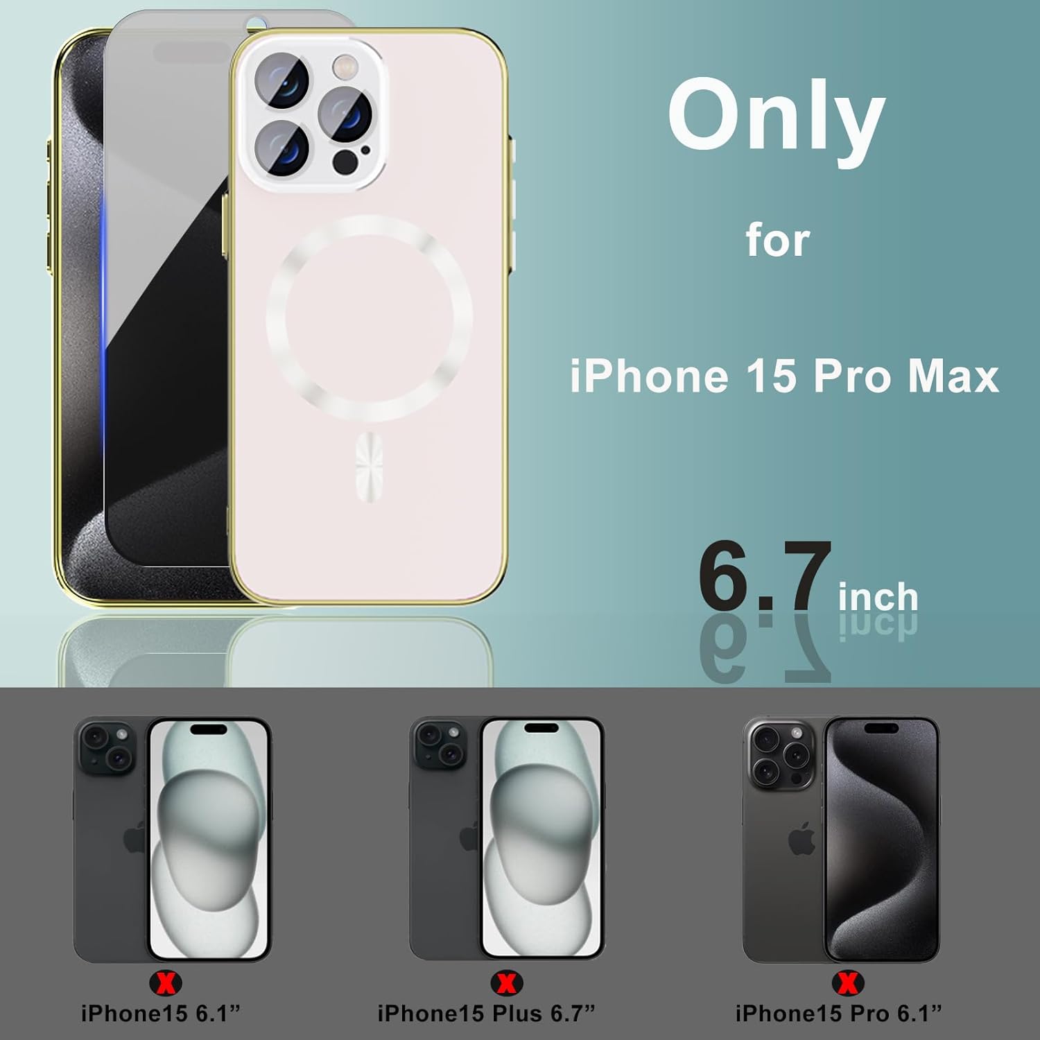 Magnetic Case for iPhone 15 Pro Max with Privacy Screen Protector and Full Camera Cover for iPhone 15 Pro Max, Sparkle Metal Glossy Luxury Color Phone Cases for 15 ProMax, No Fading-Gold - Image 2