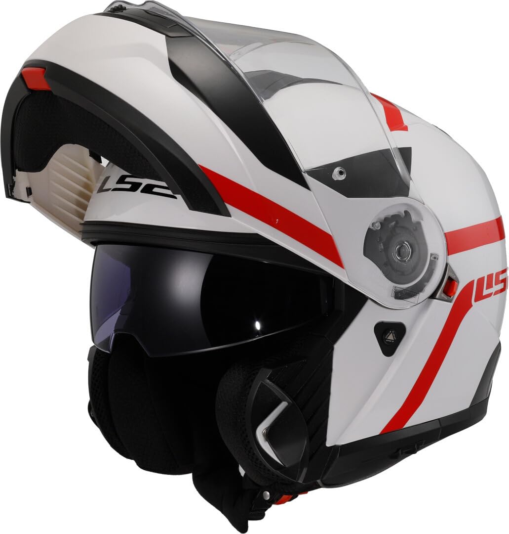 LS2FF908 Strobe II Autox White Red Modular Motorcycle Helmet (3XL)