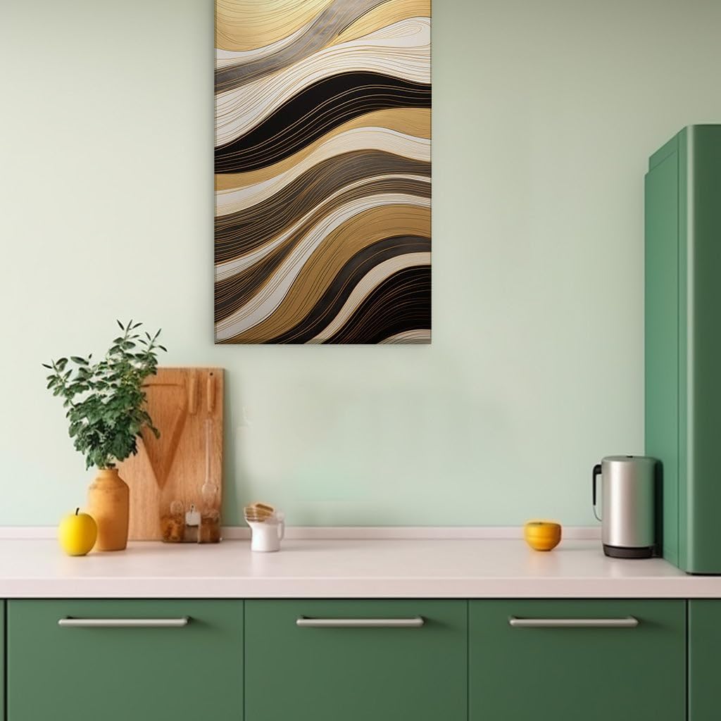 Canvas for Living Room. Waves of Elegance: A Fusion of Movement and Luxury in Monochromatic Gold, 27 x 18 inch Canvas Wall Art - Ready to Hang