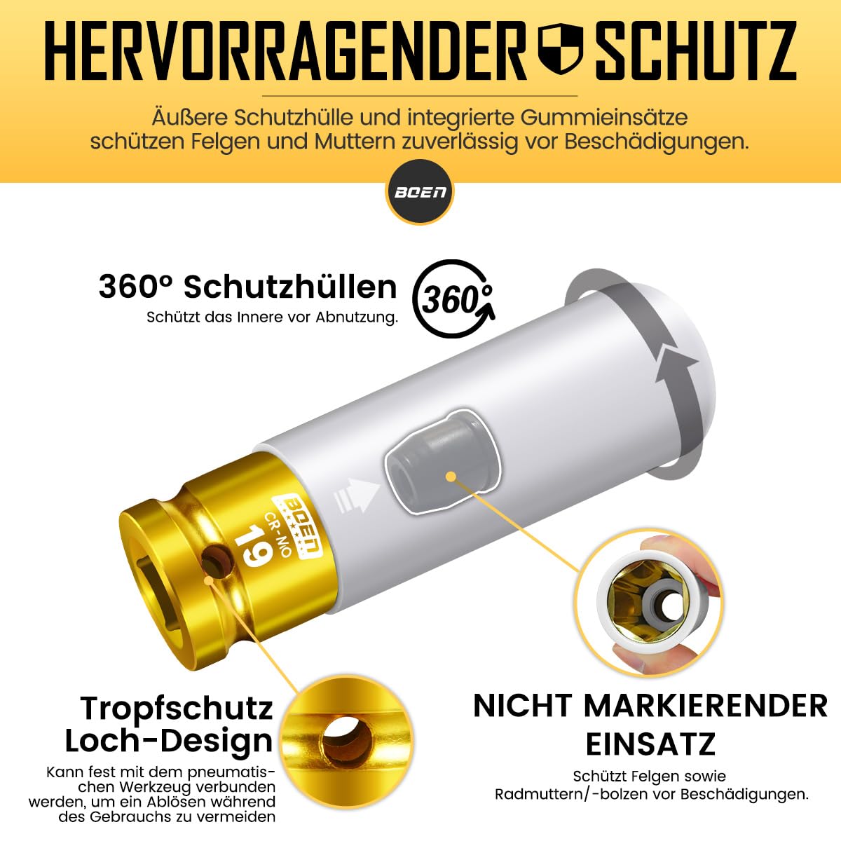 1/2" Antrieb Schlagschrauber Nüsse set, 5-teilig, Metrisch(15 17 19 21 22 mm), Cr-Mo Schonnüsse Set, Dünnwandig für Alufelgen Radwechsel mit Felgenschutz, 6-Punkt, farbig elektroplattiert