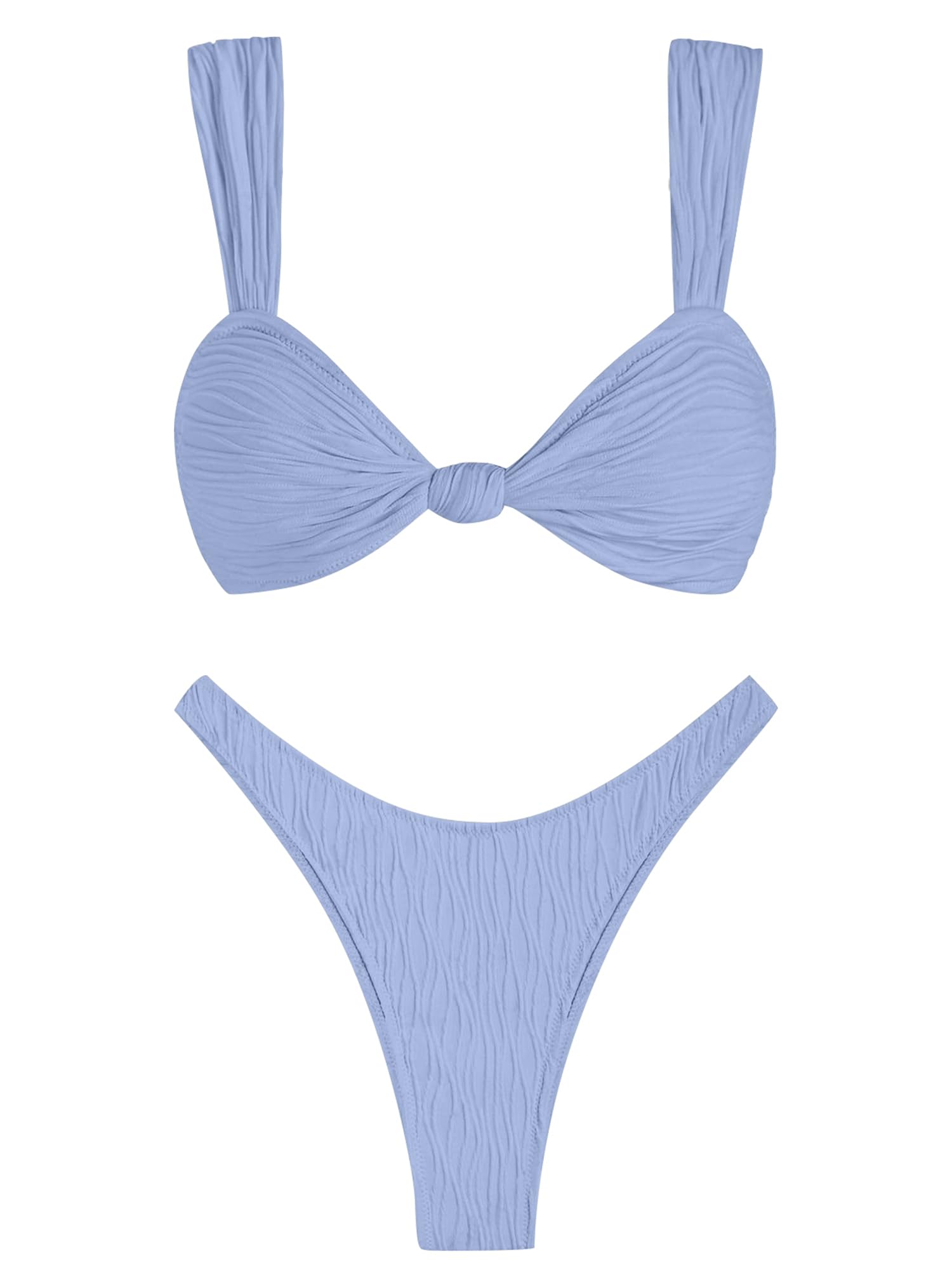 ZAFUL 2025 Cheeky Bikini Sets for Women High Cut Swimsuit Textured Ribbed Bikini Thong Bathing Suit