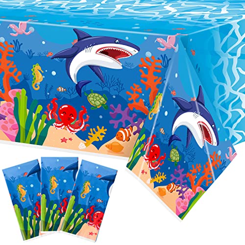 BeYumi 3Pcs Under The Sea Party Tablecloths Ocean Waves Disposable