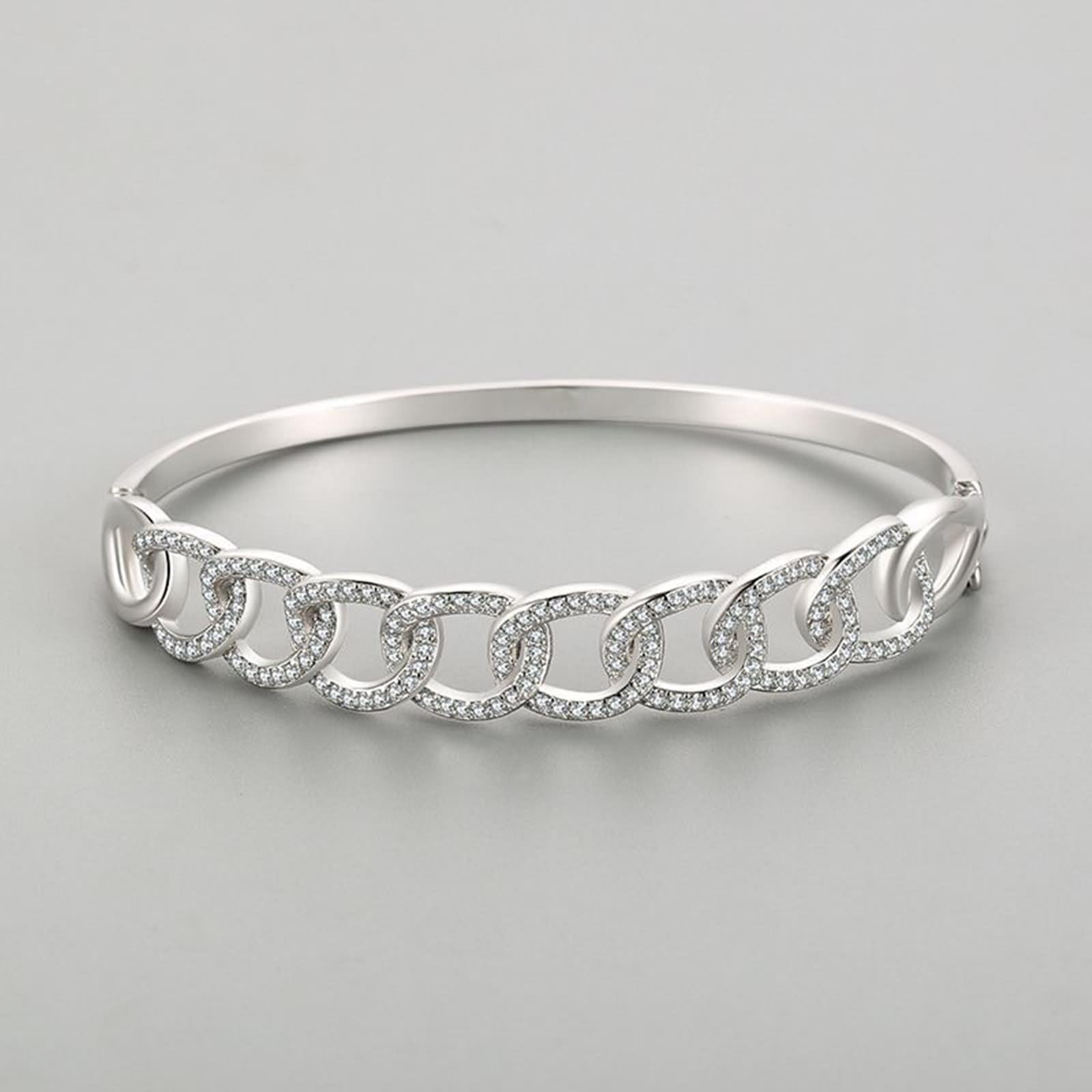 Bonita pulsera, pulsera para mujer, cadena con moissanita, oro blanco, conjuntos de joyas para mujer