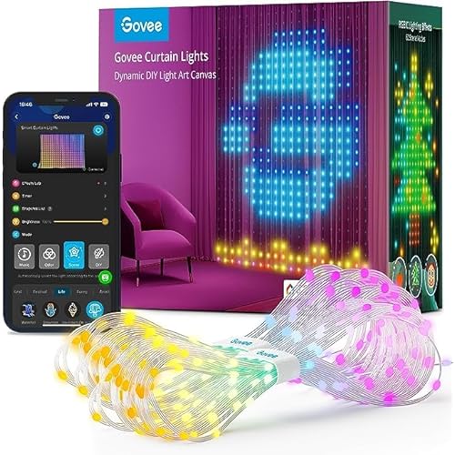 Immagine del prodotto Govee Curtain Lights, 520 LEDs Luci di Natale LED RGBIC, Luci per Tende LED WiFi Intelligenti all'Aperto, Luci Dinamiche per il Fai-da-te, IP65 Impermeabile, per Camera da Letto Fondale (1,5×2 m)