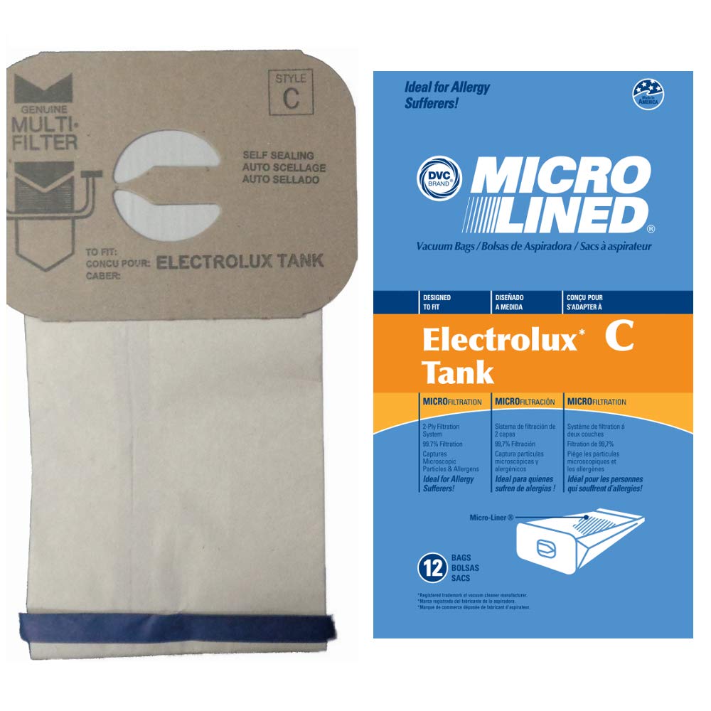 DVCMicro-Lined Paper Replacement Bags For Electrolux Style C Canister Models - 12 Bags