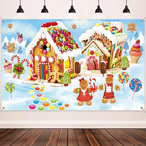 Christmas Holiday Decorations Supplies, Large Fabric Sweet Holiday Scene Banner Winter Wonderland Gingerbread
