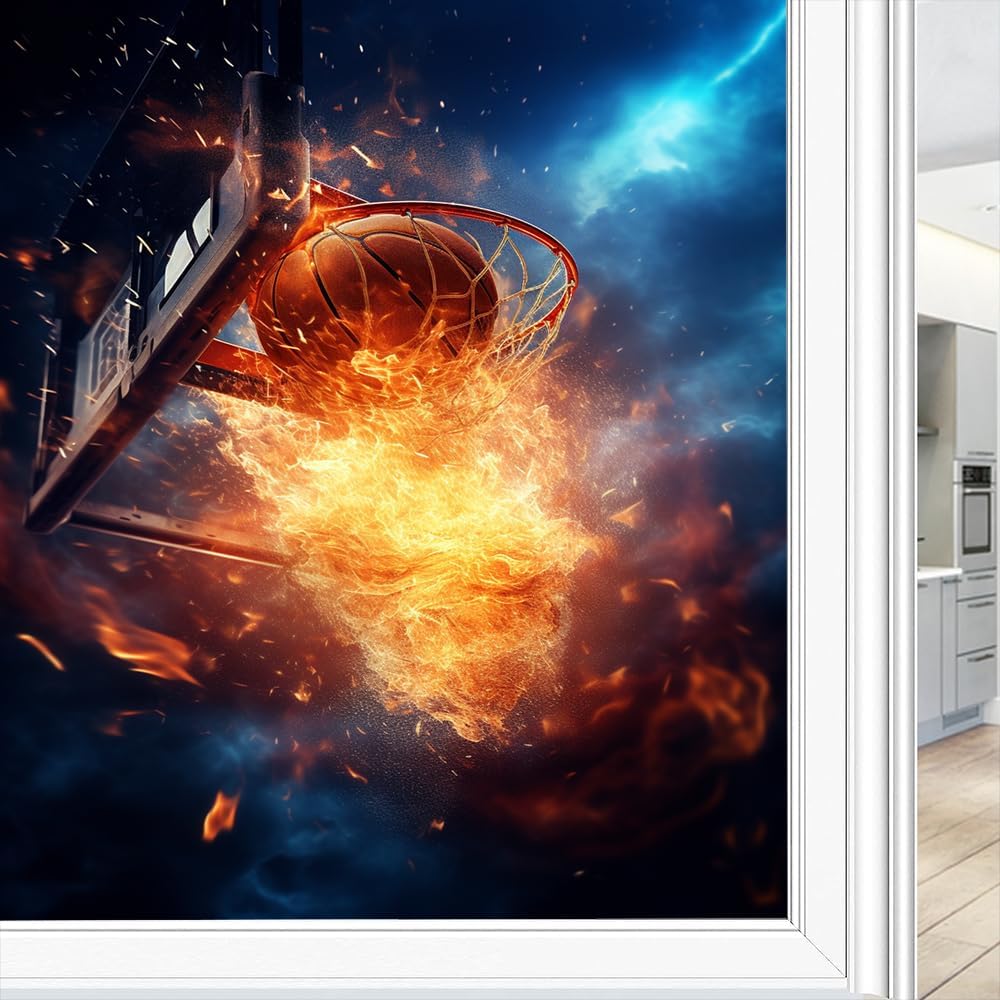 SOPIYRIO Colorful Basketball Stained Glass Window Film