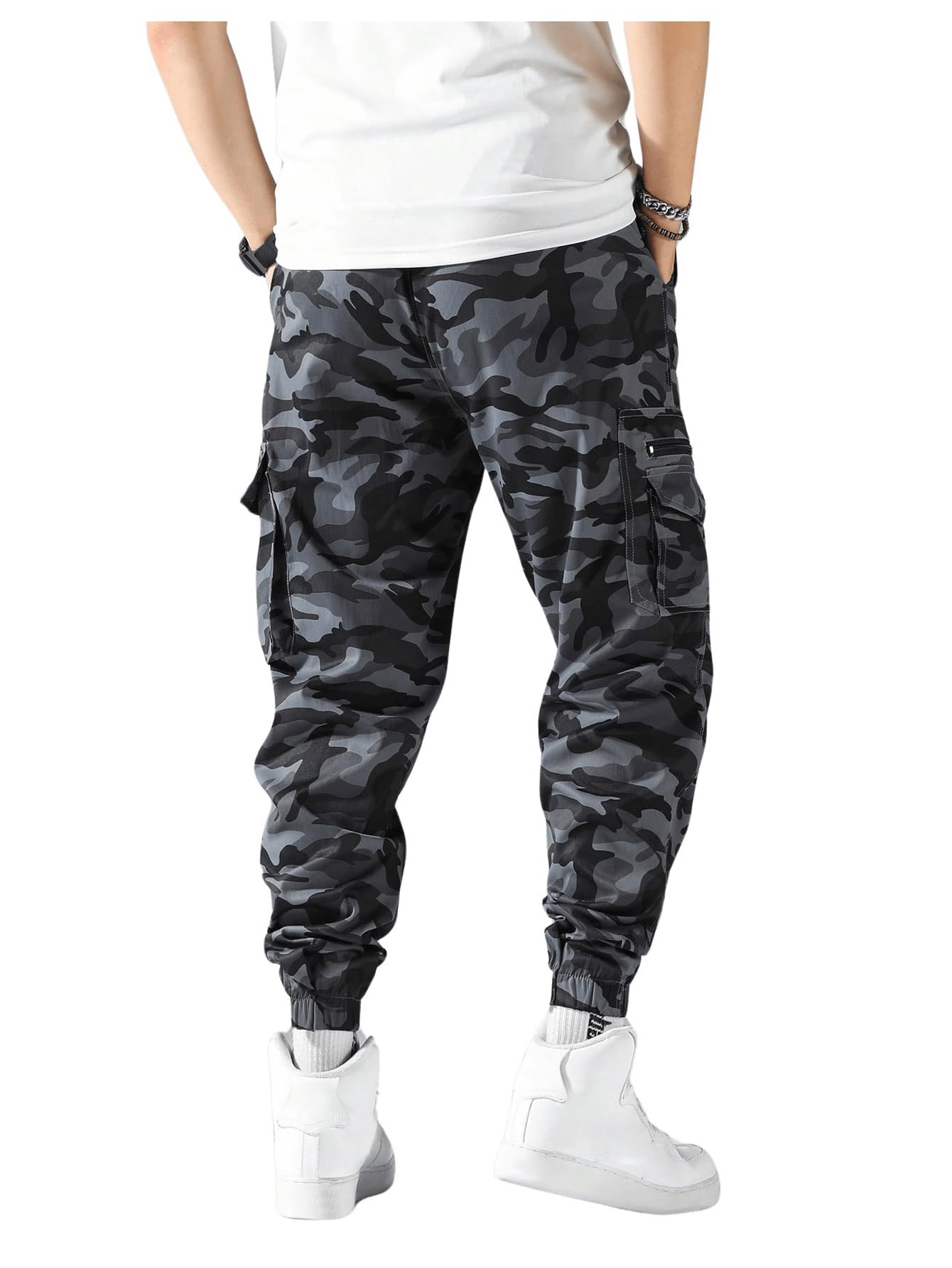 OYOANGLE Men's Camo Casual Joggers Pants Drawstring Waist Streetwear Tapered Pant with Pockets