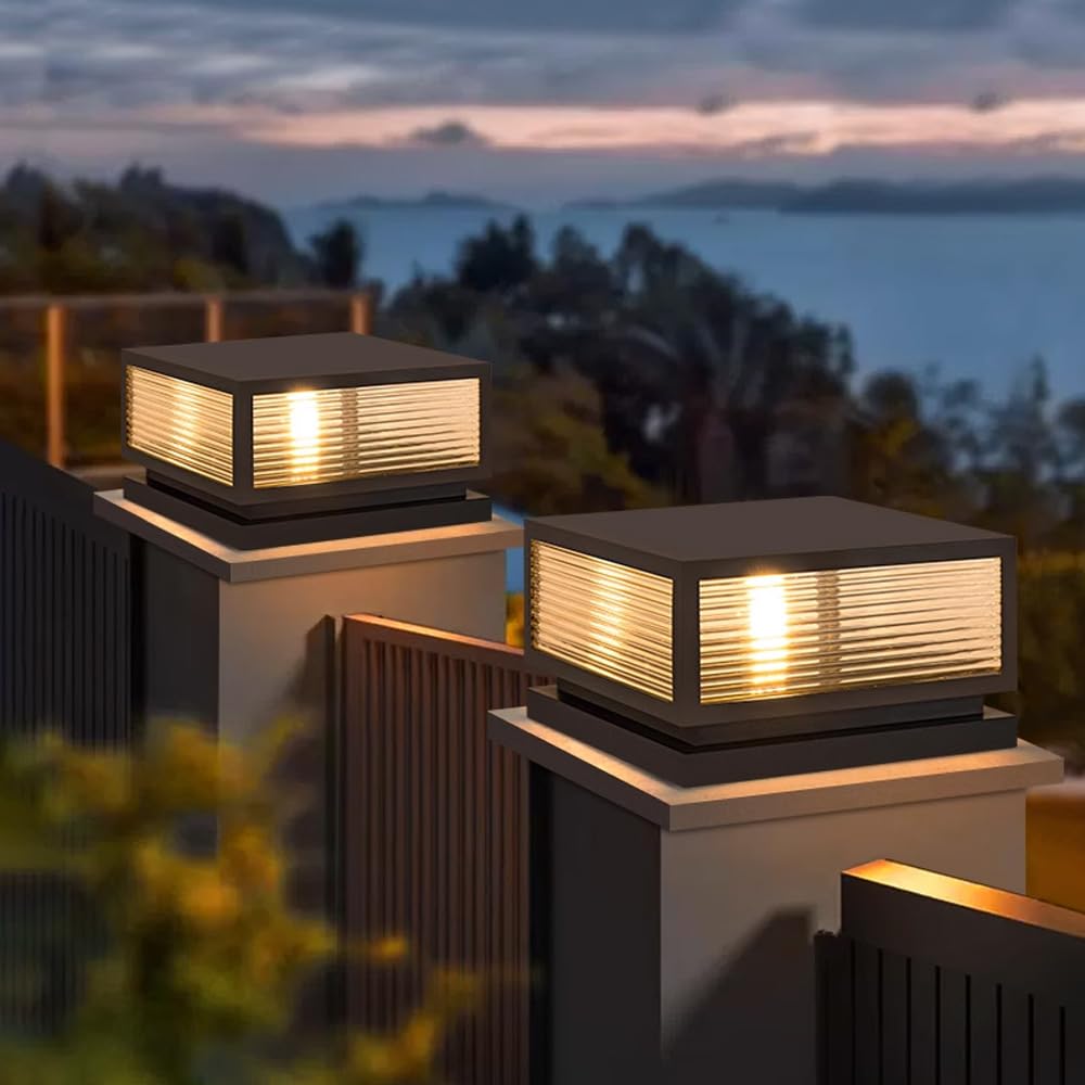 TRIVIDHA Moderne Pfostenleuchte Außensäulenleuchte Edelstahl LED Zaun Deckkappenleuchte IP54 wasserdichte Säulenleuchte Mit Glas E26 Verandaleuchte Für Gartenhof Eingangsbereich Straßenbeleuchtung