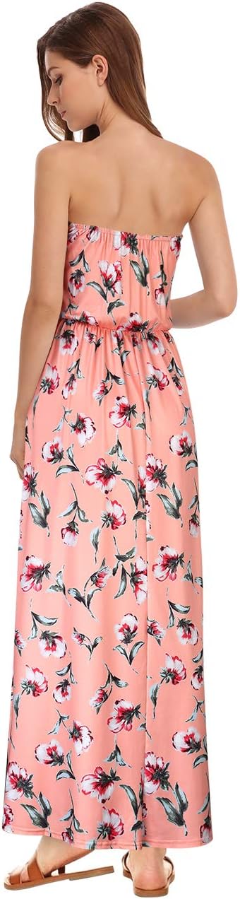 Women's Strapless Bohemian Floral Maxi Long Dress (Pink Orange, XL) - Image 2