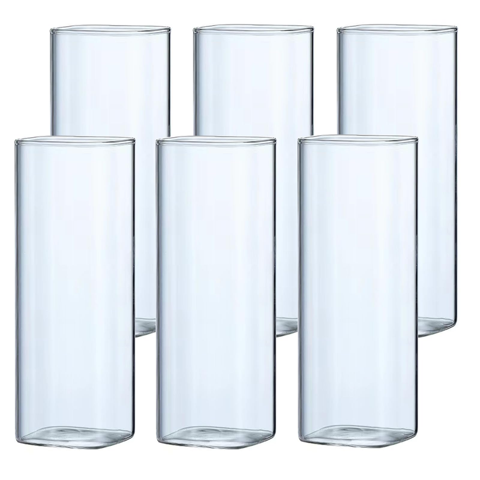 GIRLOLIIAR 15OZ Square Coffee Glass, iced coffee cup Set of 6, Glass Tumbler for Water, Juice, Beer, Dishwasher Safe, Home and Bar Essentials