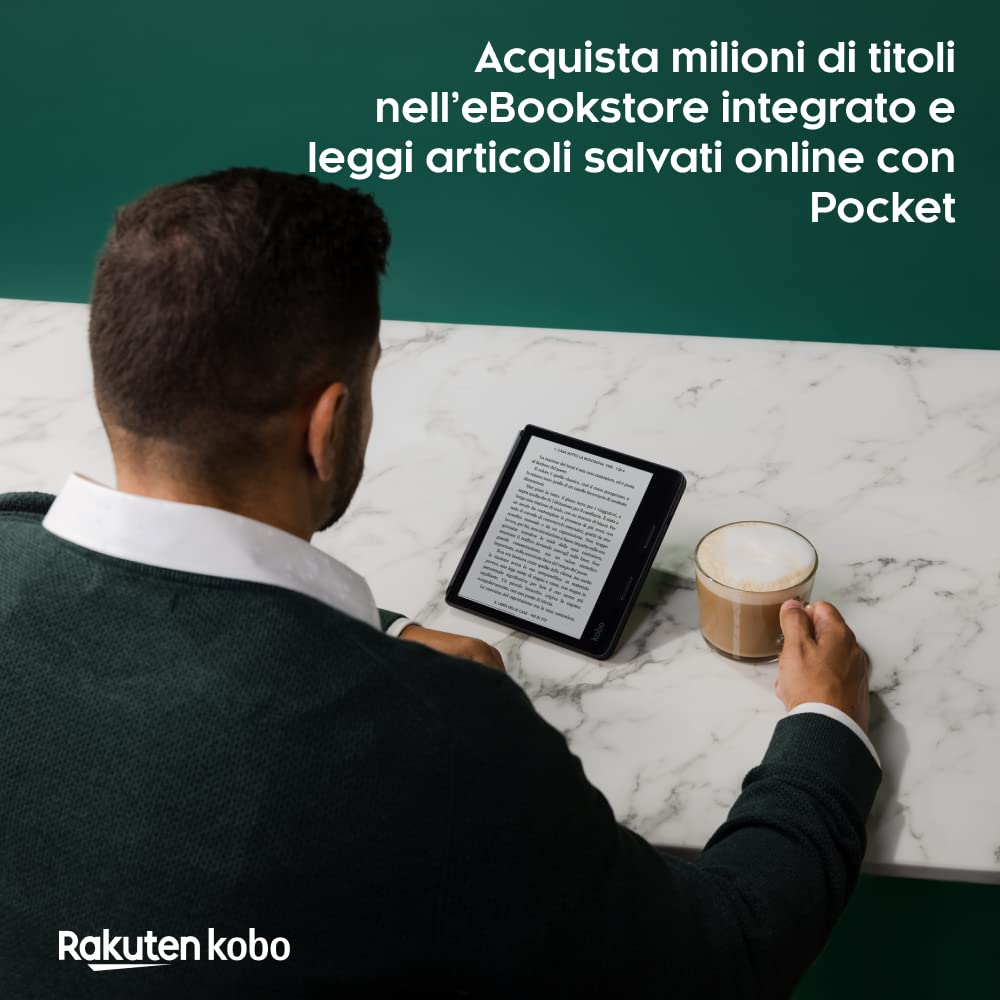 Kobo Sage | eReader | Touchscreen antiriflesso 8" HD | Impermeabile | Luminosità e temperatura colore regolabili | Riduzione luce blu | Bluetooth | WiFi | 32 GB | Tecnologia Carta E Ink
