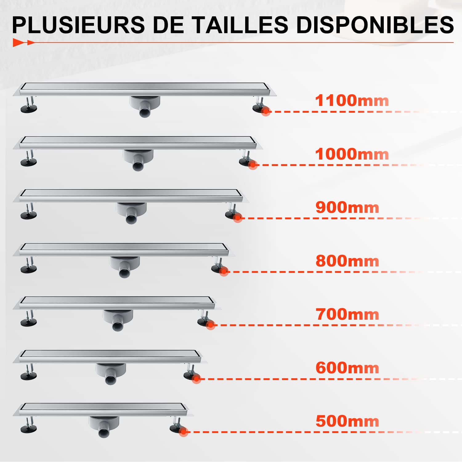 SIRHONA Caniveau Douche Italienne 70cm à carreler, Siphon de Sol Douche Italienne, Modèle 2 en 1, Acier Inoxydable