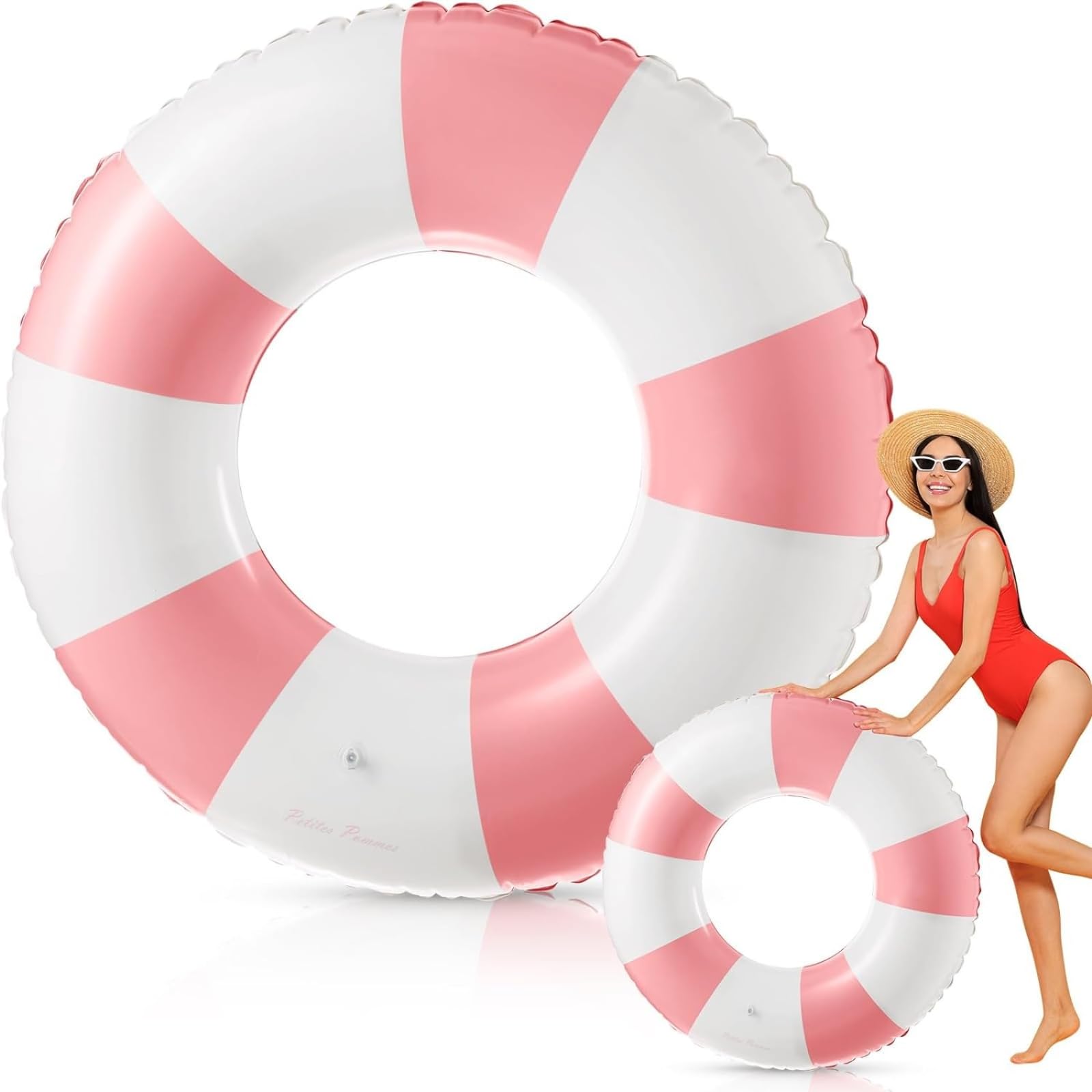 Flotador de Piscina y Playa, para Niños y Adultos, Resistente al Sol, 75cm de Diámetro, Flotador de Natación Hinchable de Rayas, Material de PVC, Juguete de Verano Inflable, Válvula Reforzada.