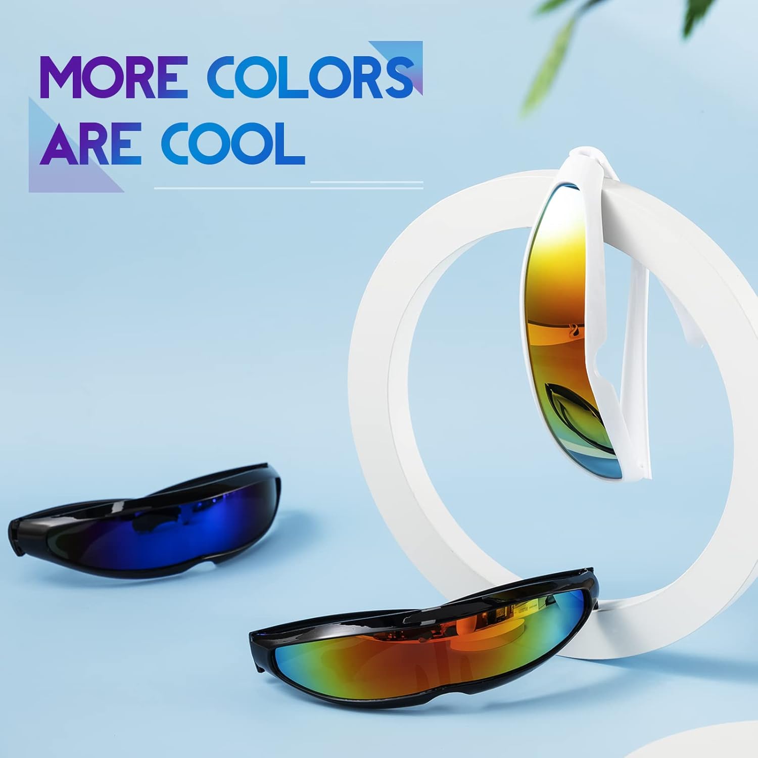 Konohan 8 Pairs Futuristic Sunglasses Color Mirror Lens Narrow Visor Sunglasses Future Glasses Space Glasses for Women Men