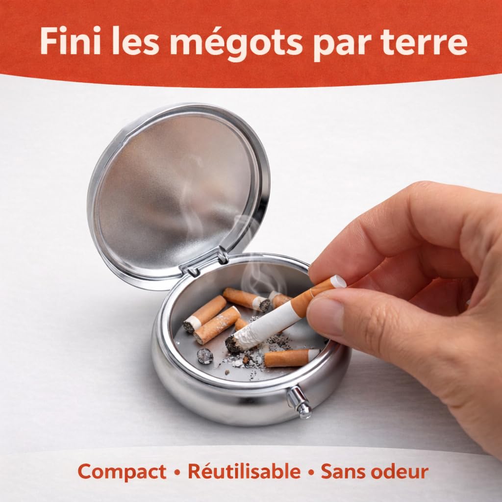 Cendrier de poche Pause Chat – Message humoristique – Chat stylé lunettes & chapeau – Étanche anti odeur – Acier inoxydable – Porte clé amovible – Compact 5 cm 70 g – Accessoire fumeur fun – Atomania