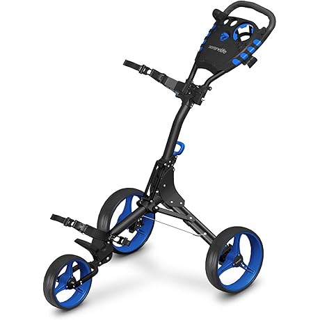 SereneLife 3-Wheel Golf Push Cart - Portable Folding Push Cart Caddy w/ Storage