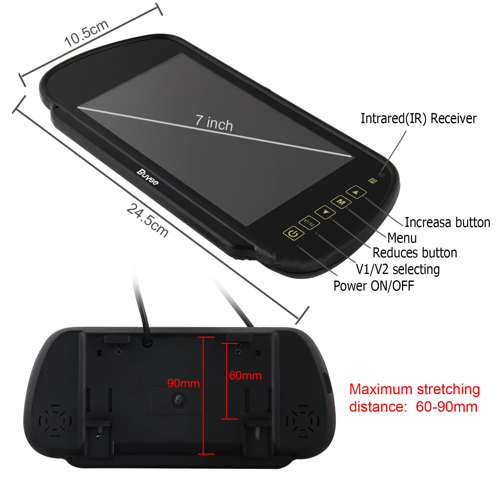 Pathson 7 Pouces TFT Moniteur Rétroviseur De Voiture +Caméra De Recul 7 IR Lampes sans Fils