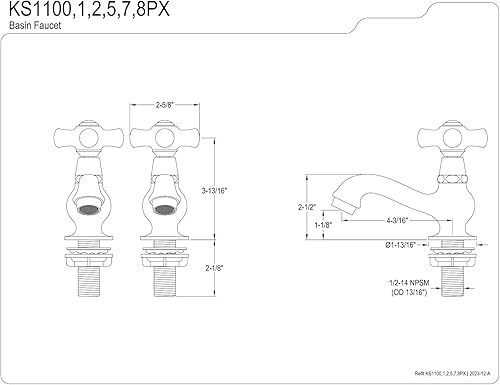 Miniatura 3 de Kingston Brass KS1102PX Heritage - Grifo de lavabo con mango cruzado de porcelana, alcance de boquilla de 4-38 pulgadas, latón pulido