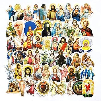 68Pcs Jesus Christian Stickers,2-3.15in Vinyl Waterproof Stickers,for Water Bottle Laptop Skateboard Luggage Guitar Car Motorcycle Bike