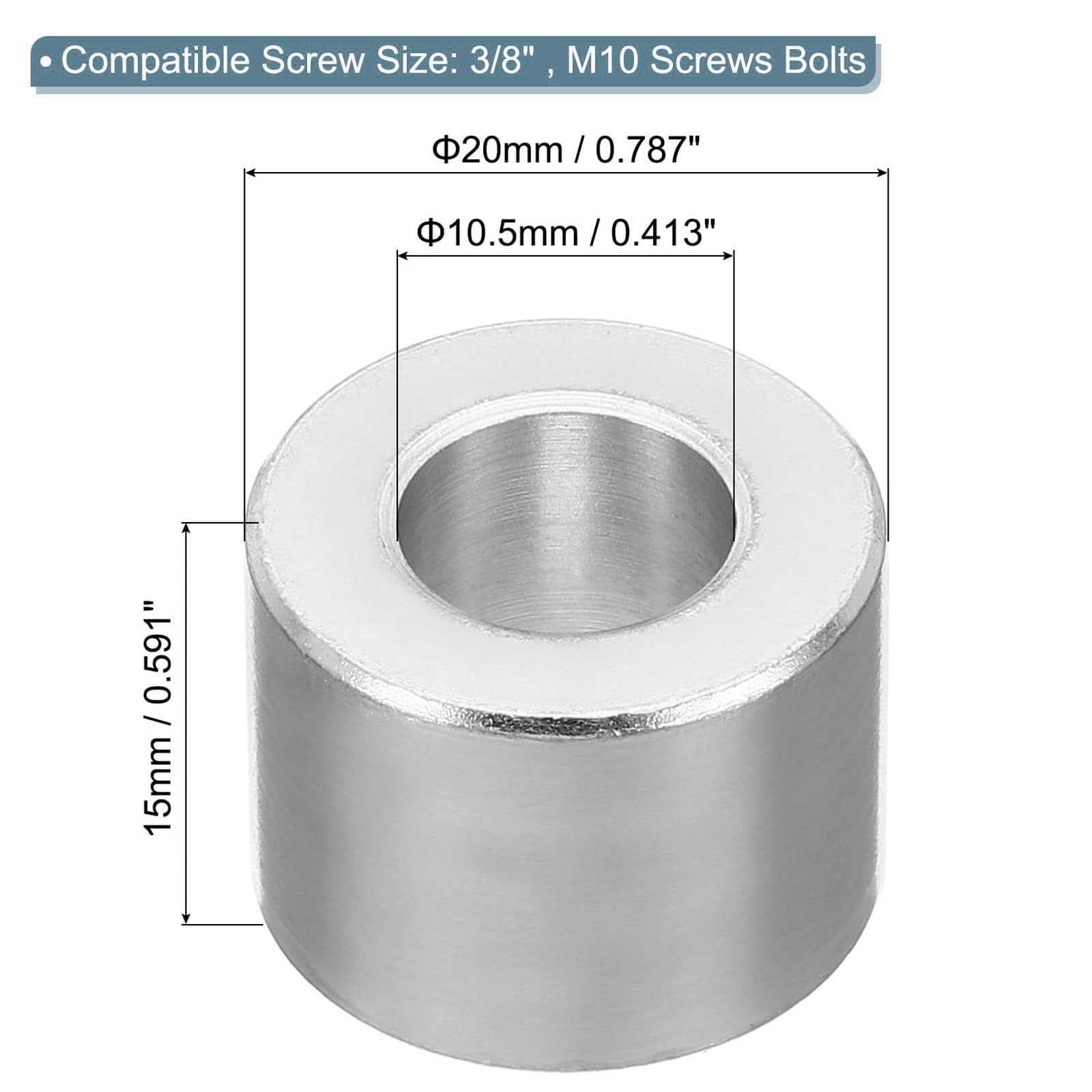 TOP-VIGOR 5Pcs M10 Aluminum Spacer, 10.5mm ID x 20mm OD x 15mm Length Metal Spacer - Image 2