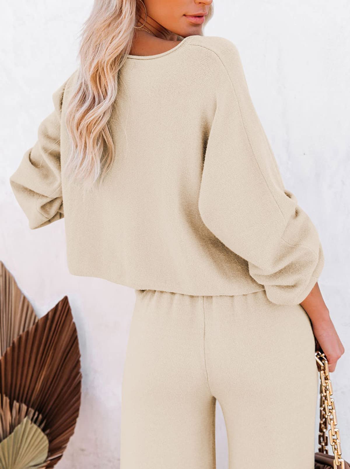 Sovoyontee Damen 2-Teiliges Set Loungewear Langarm Kurz Top Weitem Hose Pullover