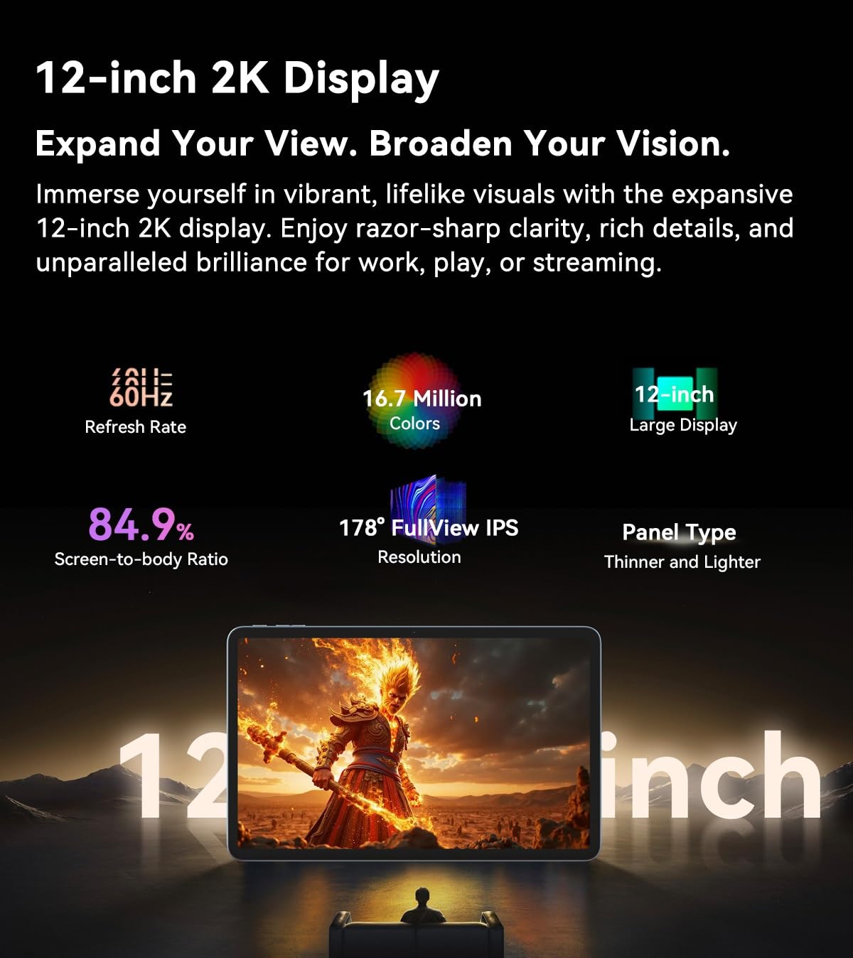 Blackview MEGA 2 WiFi | 12″ 2K 90Hz | 36GB RAM + 256GB (2TB) | Grigio | 9000 mAh | 16MP + 8MP | Android 15 | WLAN Tablet | 2 anni di garanzia