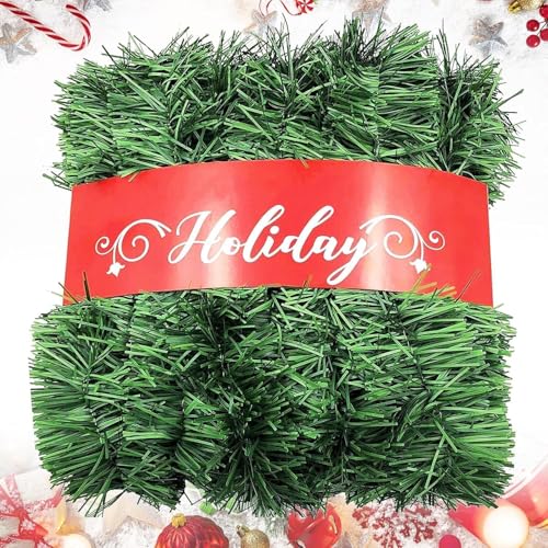 Christmas Garland, 15M Artificial Non-Lit Soft Green Garlands Classic Christmas Greenery Garland Festive Home Decor for Indoor or Outdoor Use