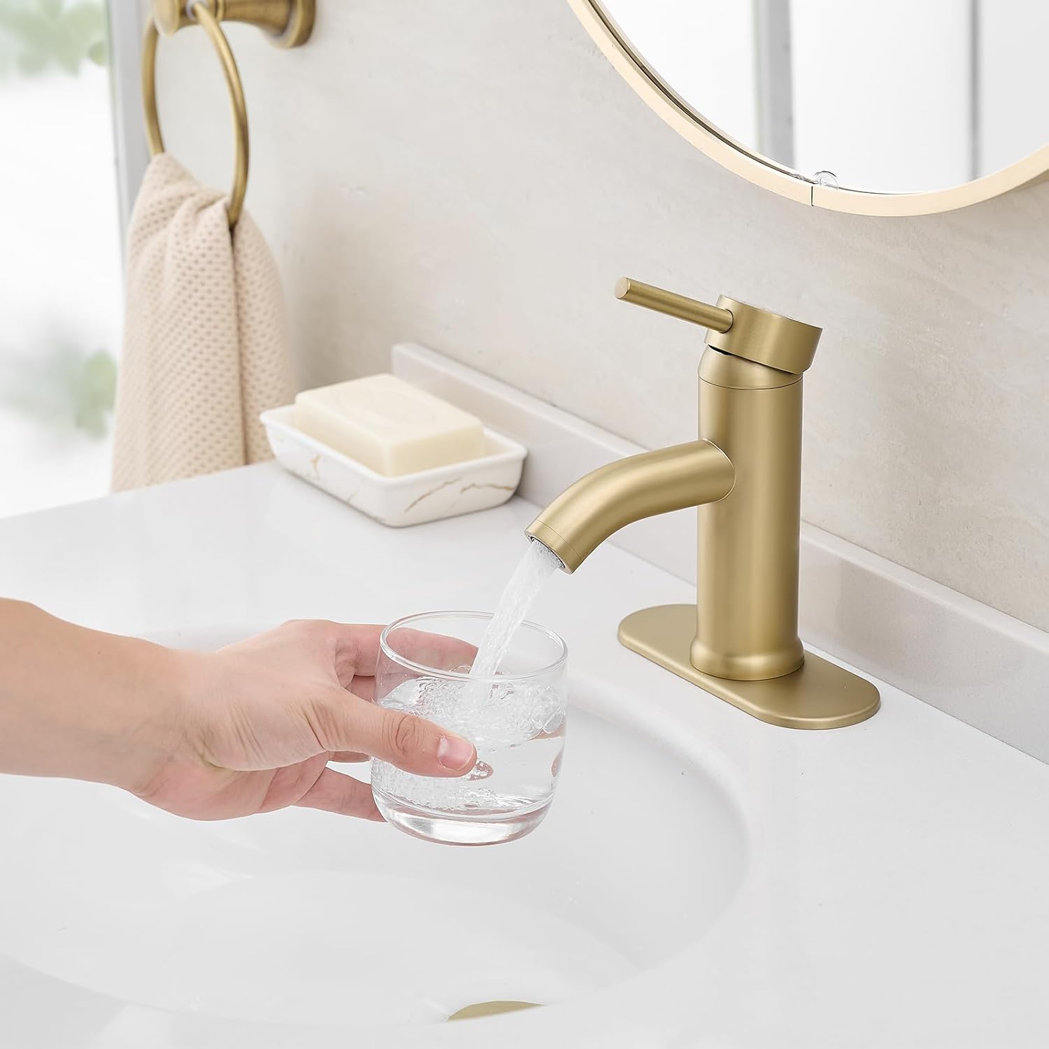 Brushed Gold Bathroom Faucets Single Hole Bathroom Sink Faucet Modern Single Handle Bathroom Faucte 1 or 3 Hole, RV Sink Vanity Faucet (Without Drain, Brushed Gold)