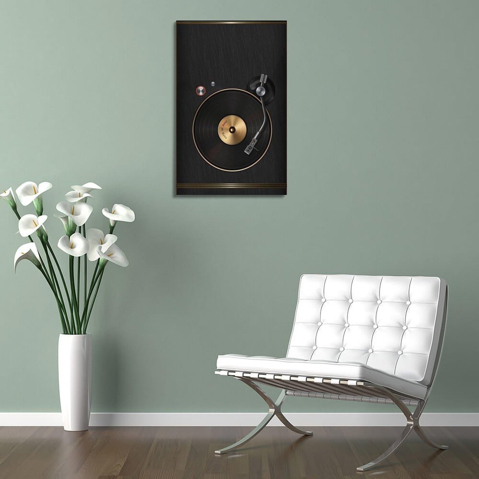 Gramofon ze złotym akcentem płyta winylowa sztuka ścienna, elegancka muzyka retro dekoracja do domu i salonu plakat dekoracyjny obraz na płótnie plakaty ścienne i obraz artystyczny druk nowoczesny