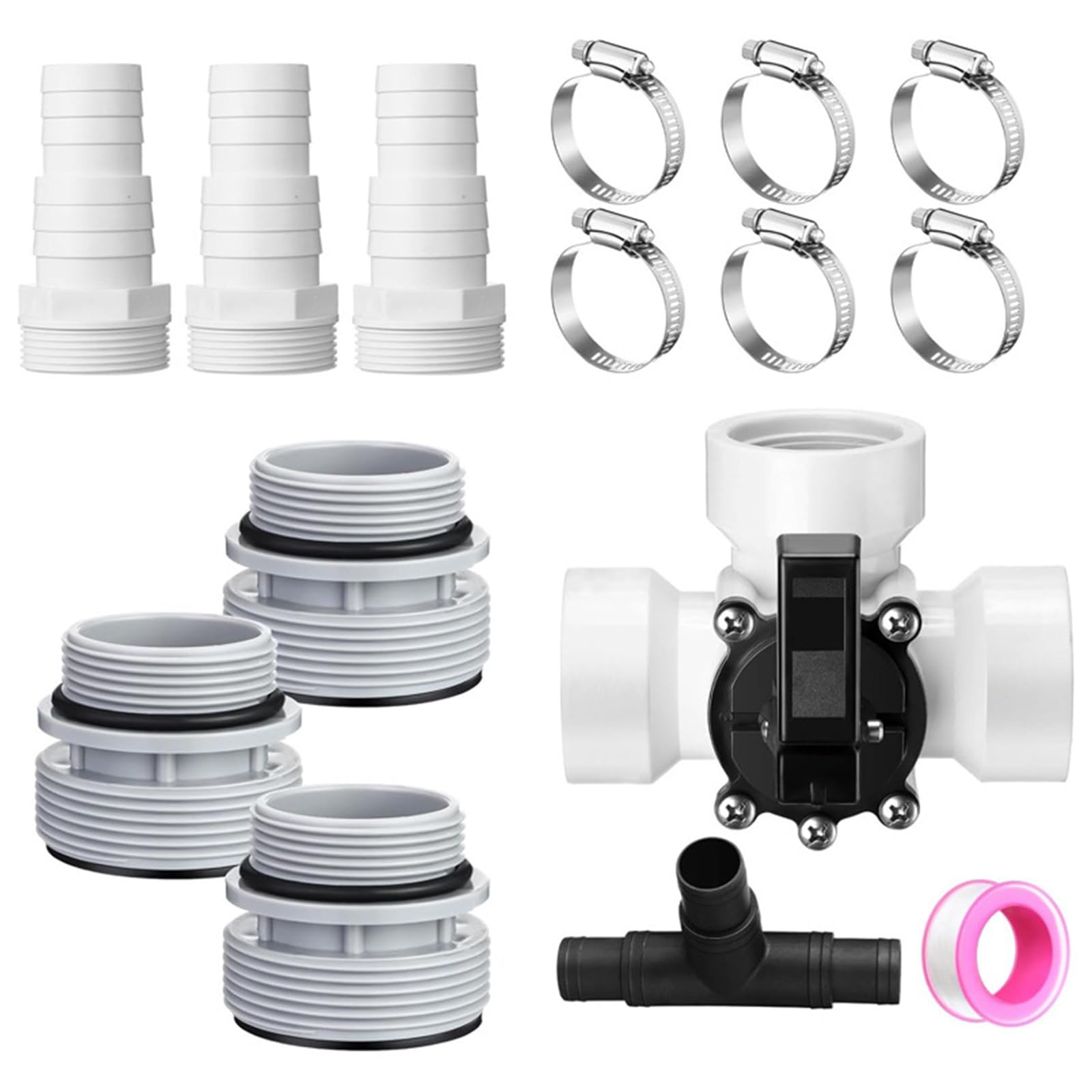 Tfaoys White 1 Set Filter Hose Adapter Set 3 Way Diverter Valves Pool Maintenance Valves Filter Hose Conversion Abs Texture Swimming Pool Adapter