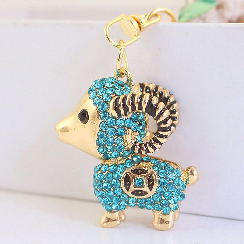 3PC Rhinestone-Encrusted Lucky Goat Keychain - Alloy Cartoon Rectangular Tassel Charm with Ring Clasp, Decorative for Women's Bags & Car Keys, Creative Style image 3