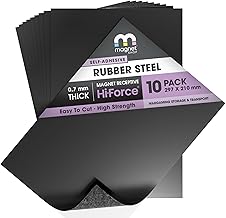 TMS Hi-Force® Rubber Steel Sheets | High Strength Ferrous Metal Sheet with Self-Adhesive | For Wargaming Miniature Storage or Transport or Magnetic Displays | 10 Pack | 0.75mm thick | A4 (30×21cm)