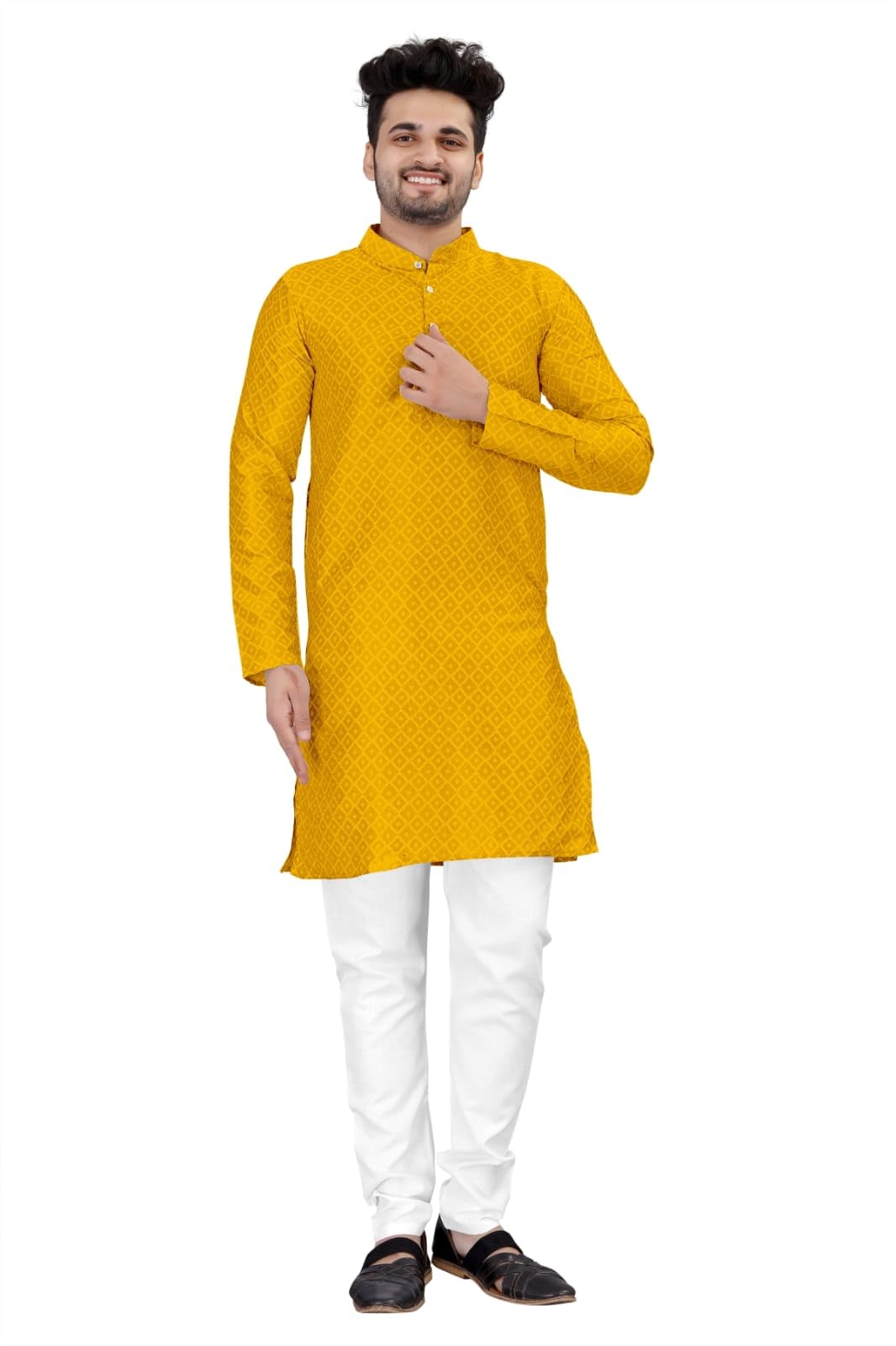 rara retail Regular Textured Long Kurta Full Sleeves Casual Ethnic Wear Fitting Kurta Set for Mens Botton Type Fitting Kurta for Mens Jecard Kurta with Pyjama (Pack of 1)-picture-10
