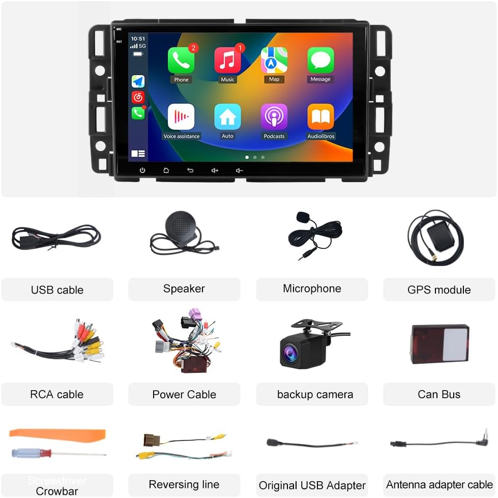 Junsun 4Core 64GB ROM Car Radio Stereo for Chevy Silverado Tahoe GMC Sierra Yukon 2007-2013, Android 13 with CarPlay Android Auto Bluetooth GPS Navigation Backup Camera, 8 Inch IPS Touch Screen