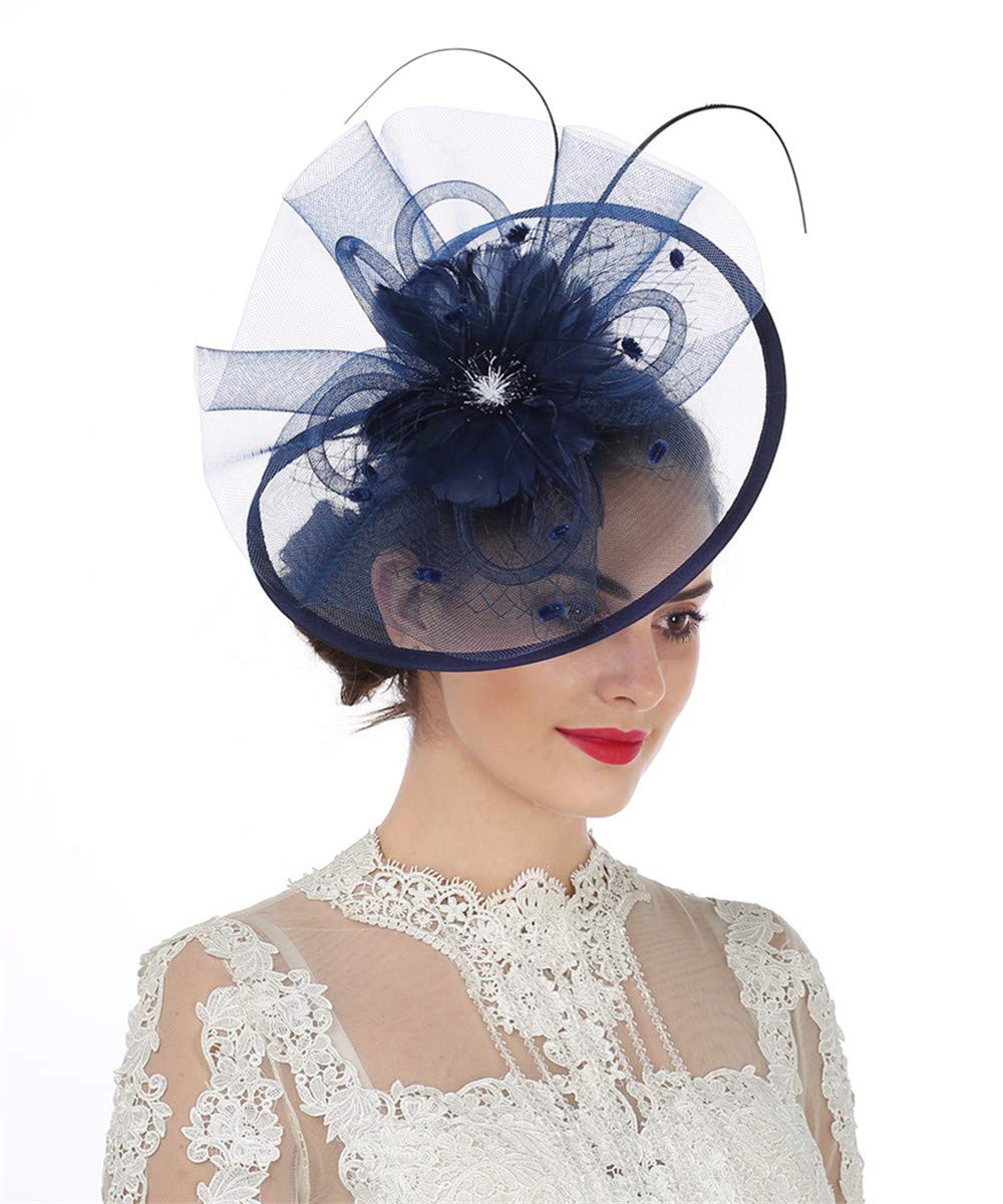 Sinamay Flower Feather Headband Fascinator Wedding Headwear Ladies Race Royal Ascot Pillbox Wedding Cocktail Tea Party Derby Hat for Women