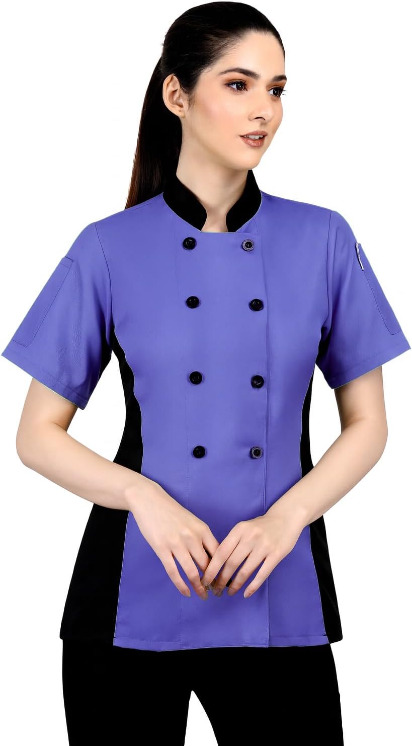 Short Sleeves side Mesh Vented Chef Coat Jacket Uniform for Women Food Service, Caterers, Bakers and Culinary Professional