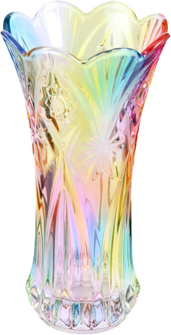 VOSAREA Rainbow Glass Vase Modern Plant Vase Decorative Table Desk Pot Holder for Home Office Indoor 24x12.5cm