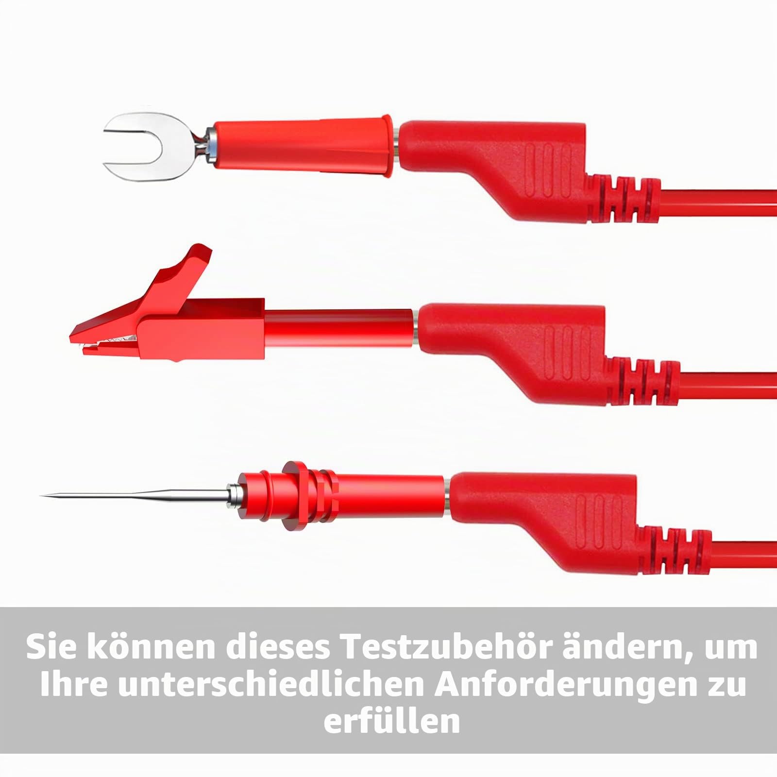 30 Stück Bananenmultimeter-Prüfkabel-Set Stapelbares 4mm Bananenstecker-Prüfkabel mit isolierten Krokodilklemmen, Kabelschuhen, rückseitigen Prüfstiften und 10 auswechselbaren Nadeln