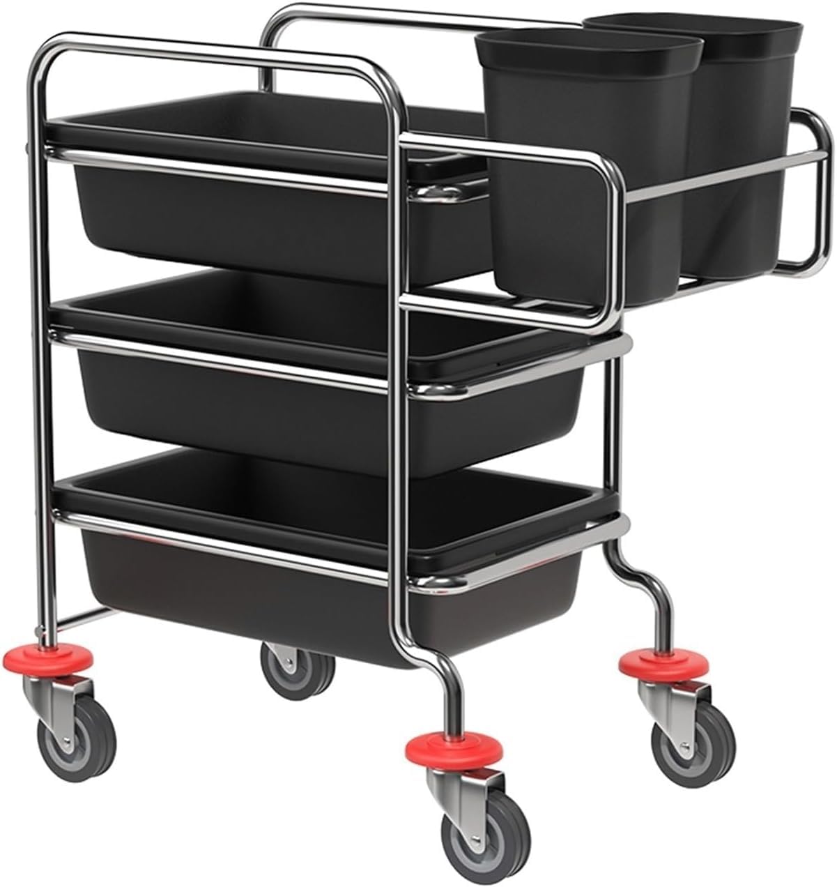 Carrello di utilità Resistente a 3 Livelli, Carrello da Cucina in Acciaio Inossidabile con bidoni PP e Ruote bloccabili, Mobile Housekeeping Caddy per Il Ristorante dell'hotel