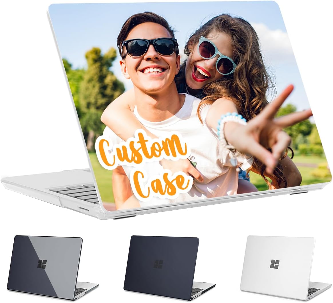 Custom Photo Case for Microsoft Surface Laptop Go 3/2/1-12.4 inch Model 2013 1943 (2023/2022/2020 Release) Personalized Picture Logo Text Image Protective Snap On Hard Shell Cover,Clear Matte Black