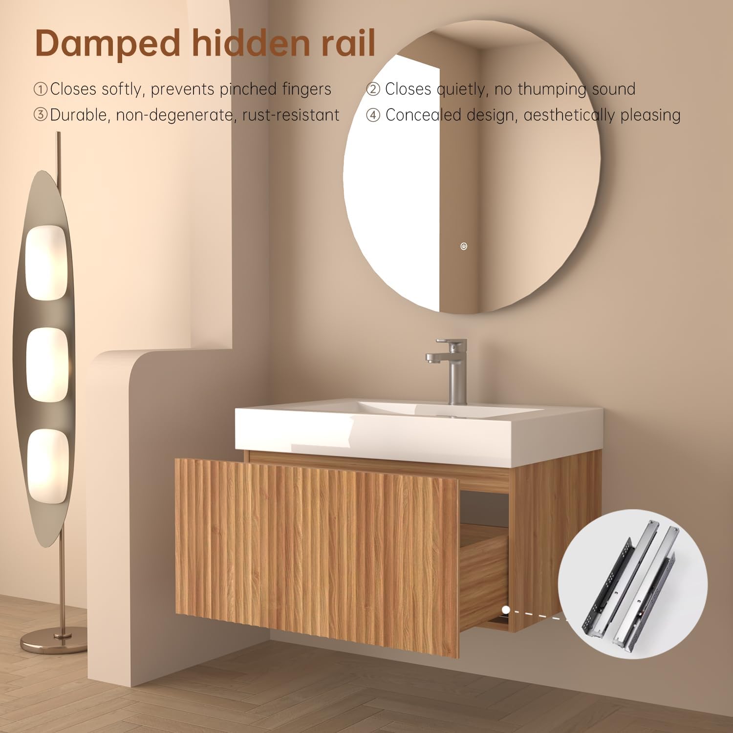 30" Floating Bathroom Vanity with Sink, Integrated SMC(Sheet Molding Compound) Basin, Soft-Close U-Shaped Drawer, Solid Wood and Plywood