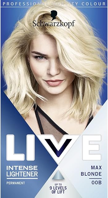 Schwarzkopf LIVE Intense Lightener, Permanent Blonde Bleach Hair Dye, With Brightening Oil Booster, Lifts Hair Up To 9 Levels, Max Blonde 00B