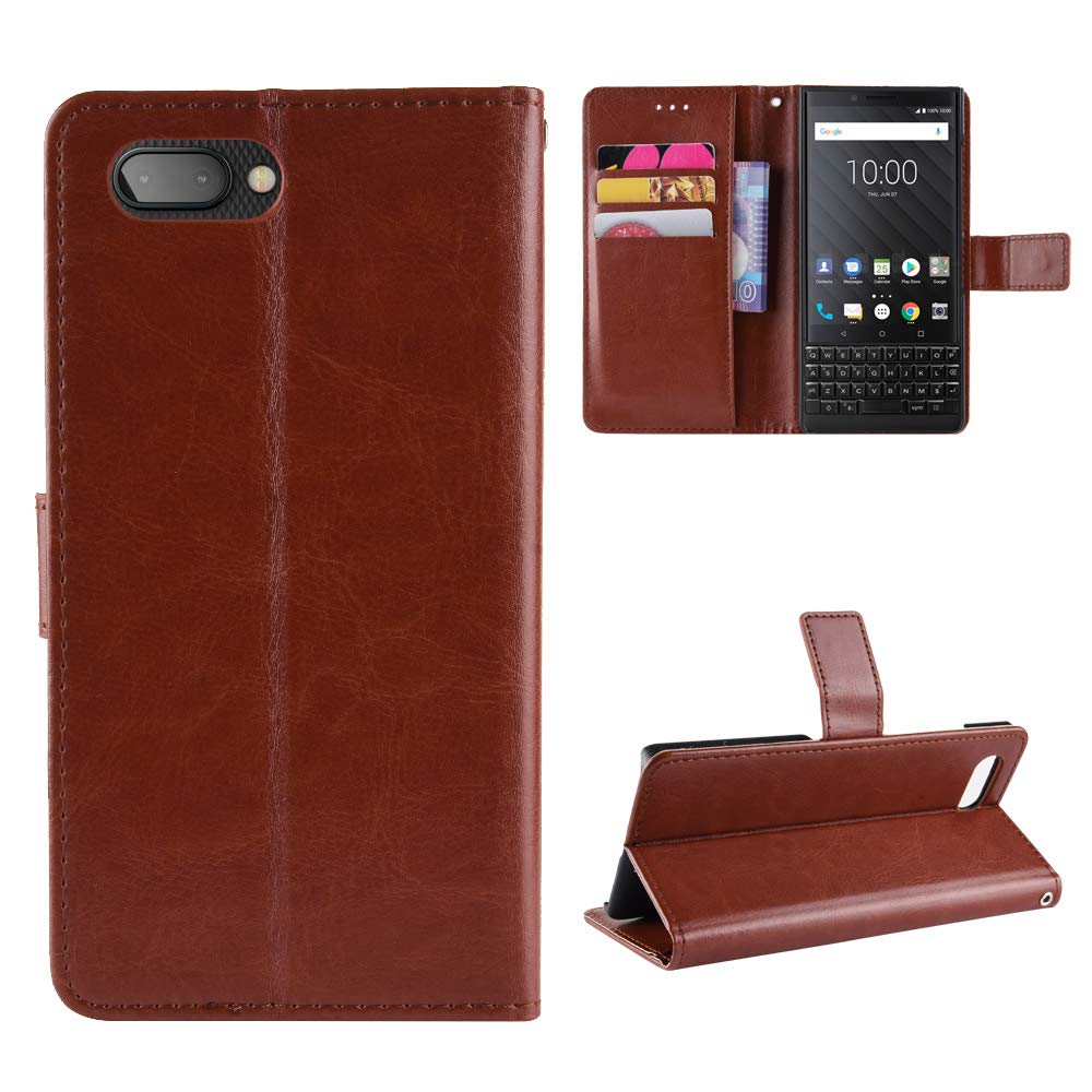 QiongNi Case for BlackBerry KEY2 Case Cover,Flip Leather Wallet Cover Case for BlackBerry KEY2 BBF100-1 BBF100-2 BBF100-4 BBF100-6 BBF100-8 BBF100-9 Case Brown