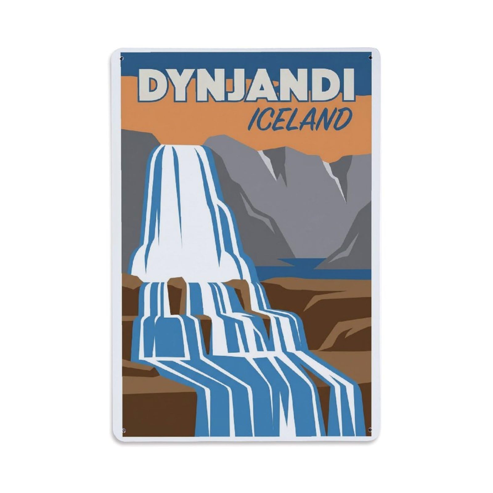 Gead 8X12inch Style Vintage Travel Dynjandi Iceland Waterfall Metal Tin Sign