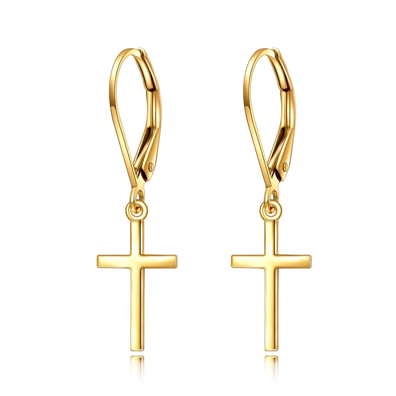 KECHO 14k Solid Gold Cross Earrings for Women Heart Leverback Dangle Drop Earrings Jewelry Birthday Gifts for Her