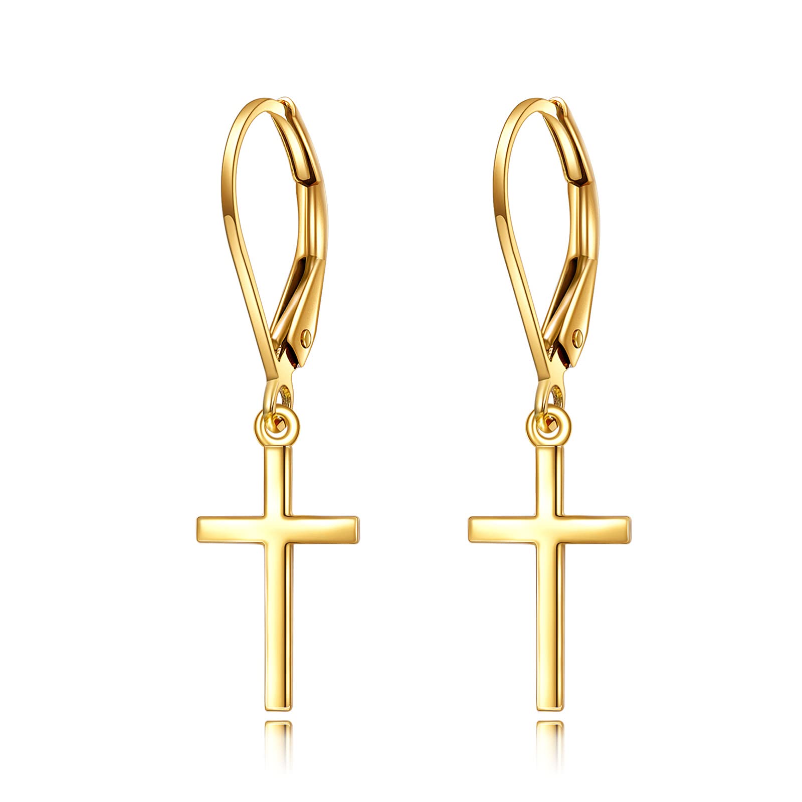 KECHO 14k Solid Gold Cross Earrings for Women Heart Leverback Dangle Drop Earrings Jewelry Birthday Gifts for Her