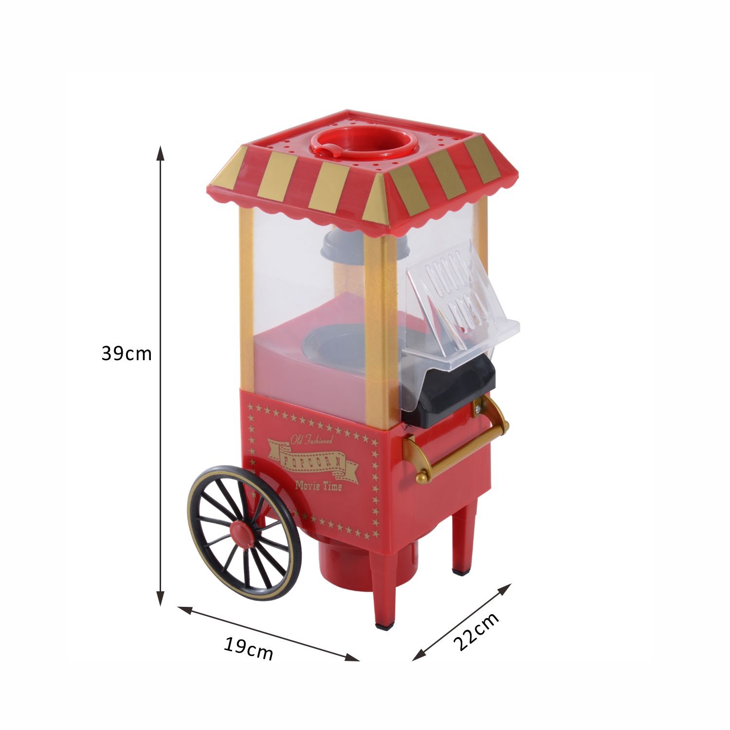 Homcom – Máquina de palomitas de maíz clásico eléctrico en 3 minutos 1200 W gastos y Sain 22L X 19L x39hcm Alu rojo Neuf 38